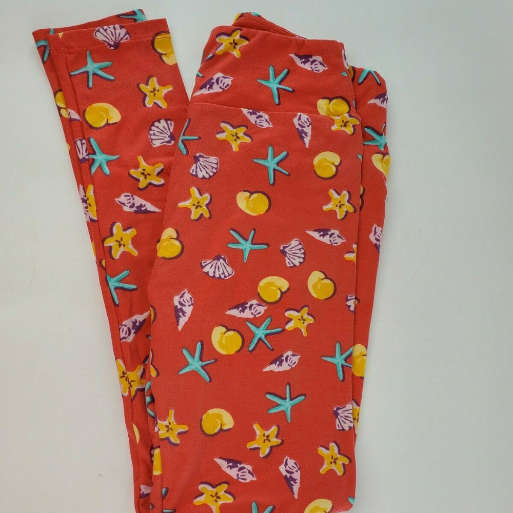 LuLaRoe Women's (OS) One Size 2-10 Leggings Coral Seashells Starfish EUC